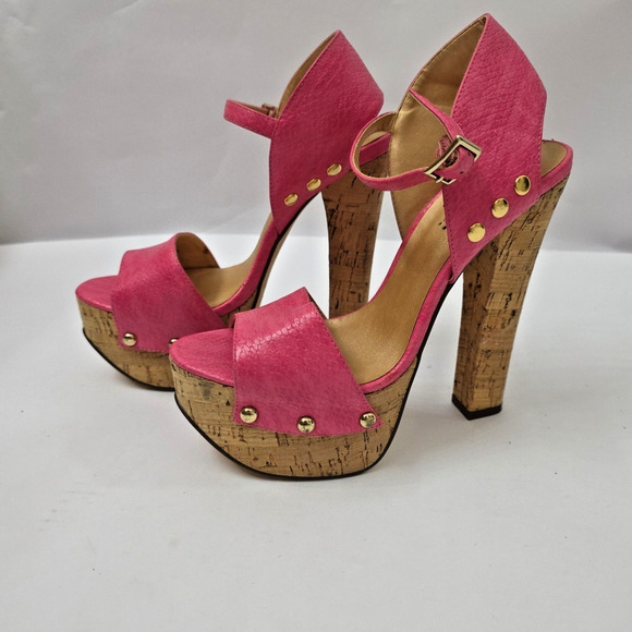 Platform High Heels Pink Studded Shoedazzle Sz 7.5 Peep Toe Party Glam - Picture 1 of 10